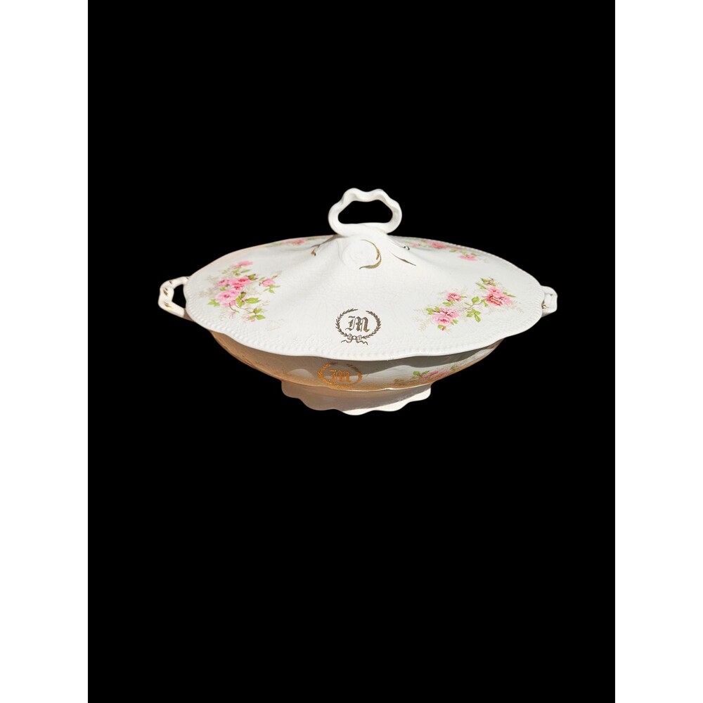 Antique Homer Laughlin Porcelain Covered Bowl – Rose Design “The Angelus” c.1900